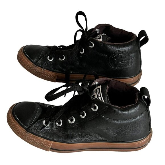 Converse All Star Sneaker Black Leather Brown Sole Child 3 Shoes Street Mid - Picture 1 of 5